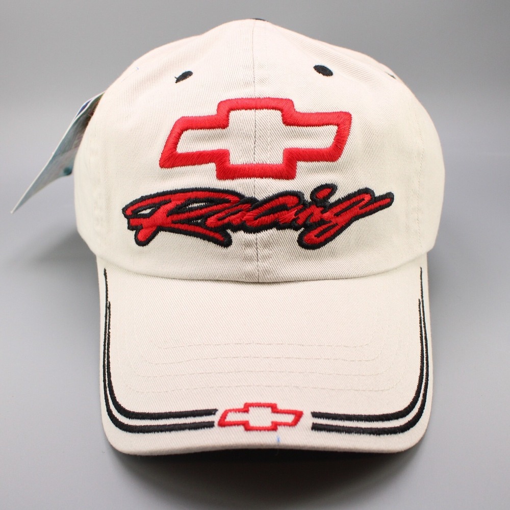 Chevy Racing‎ Hat Cap Adjustable Tan Red Embroidered Spike Sports Vintage NOS